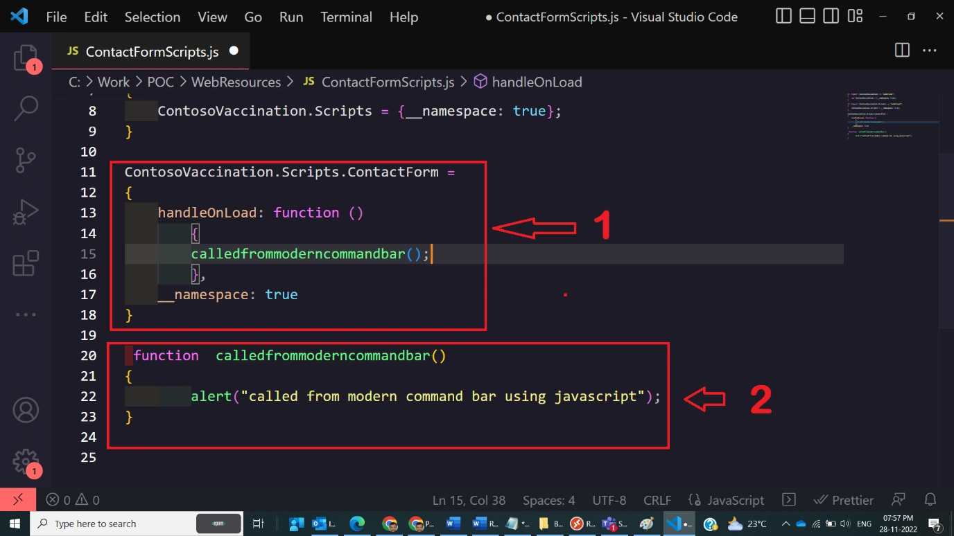 Run Javascript from Modern CommandBar in Dynamics CRM