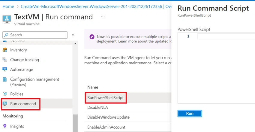 Run Powershell commands from the Azure Portal