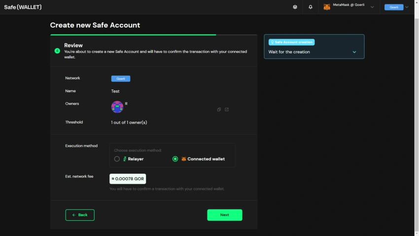 Sign Transaction to create multisig wallet