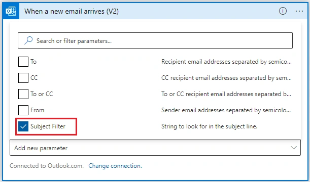 Add Parameter Subject Filter
