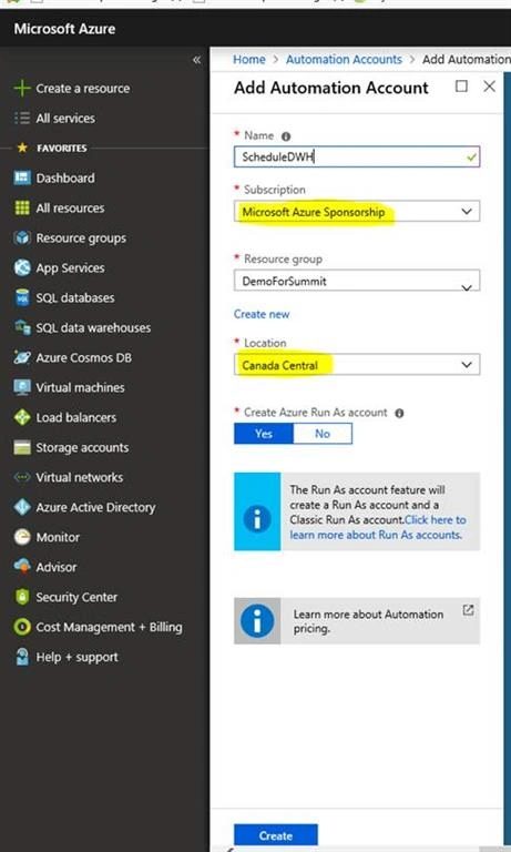 Schedule Pause - Resume for your Azure Data Warehouse