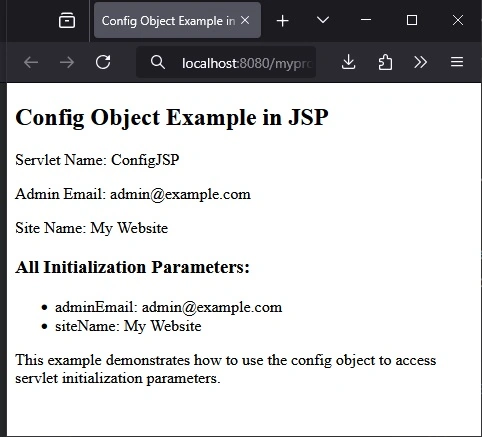 Config Object example in JSP