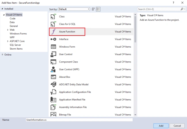 Secure Azure Function with Azure AD