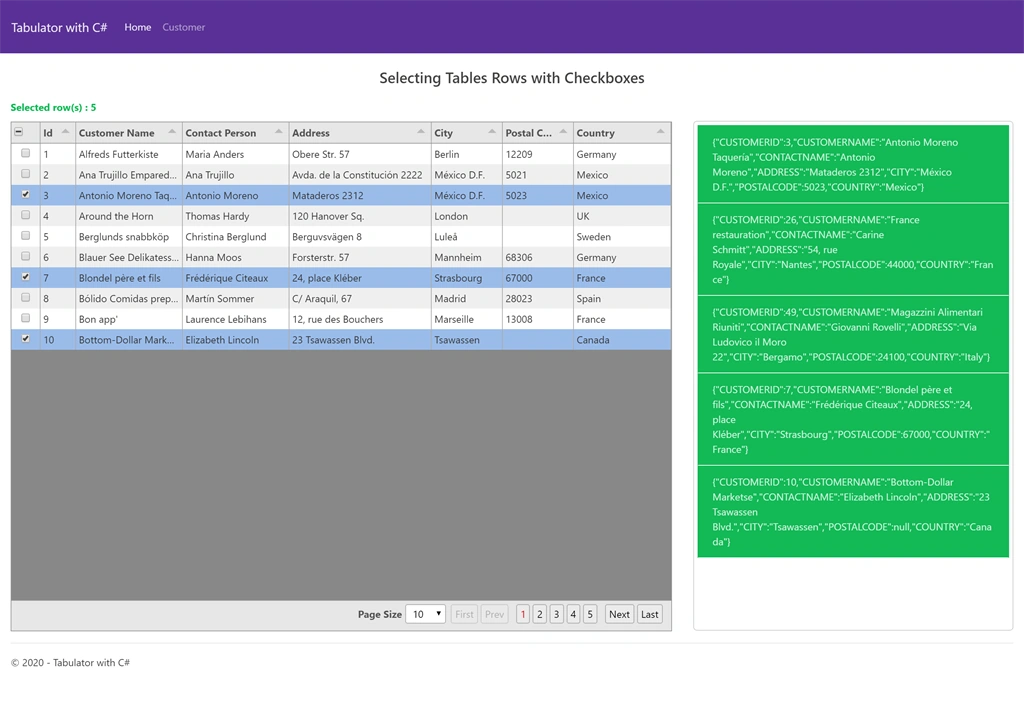 Selecting Tables Rows with Checkboxes