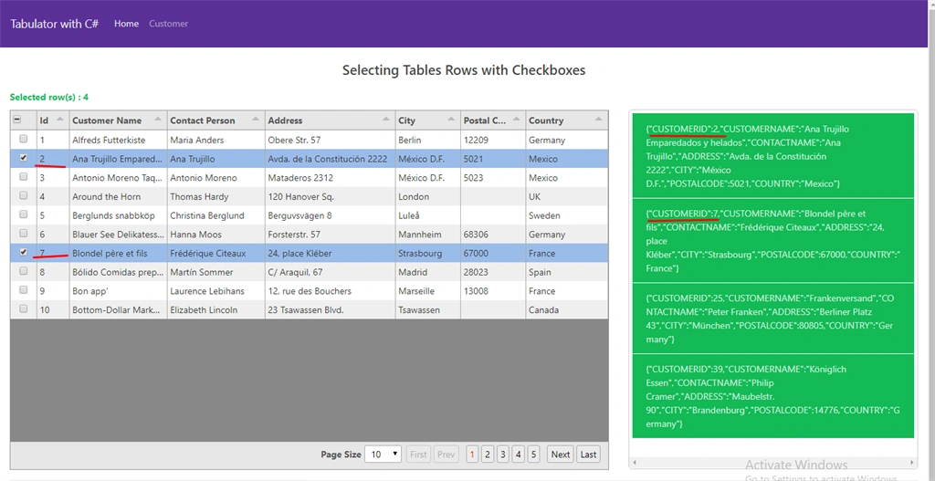 Selecting Tables Rows with Checkboxes