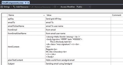 API key and email info