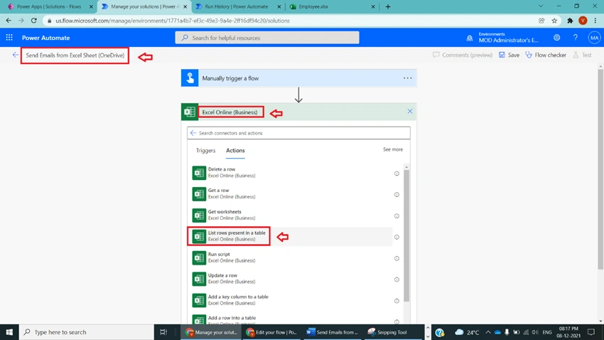 Send Emails from Excel Sheet (OneDrive) in Power Automate