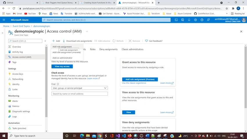 Send Events to Event Grid Topic from Blob Triggered Azure Function using Managed Service Identity