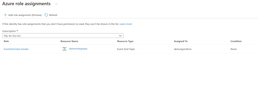 Send Events to Event Grid Topic from Blob Triggered Azure Function using Managed Service Identity