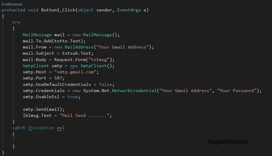 Send Mail From ASP.NET Web Form Website