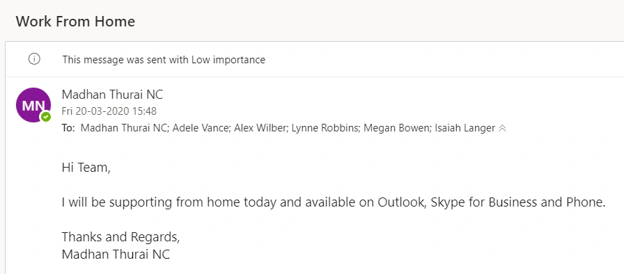 Send WFH Intimation To Colleagues