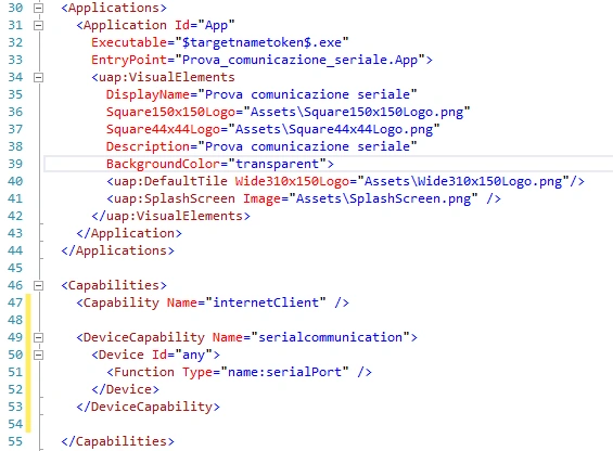 The Package.appxmanifest files after editing