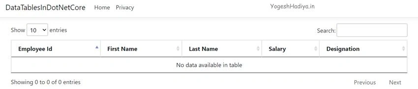 Data tables In Dot Net Core(2)-