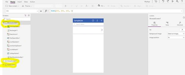 PowerApps studio