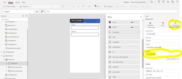 variable in the Update column