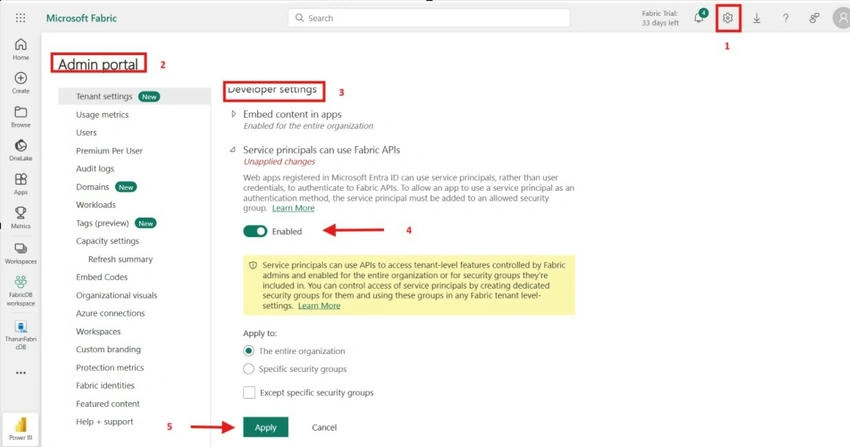 Developer settings