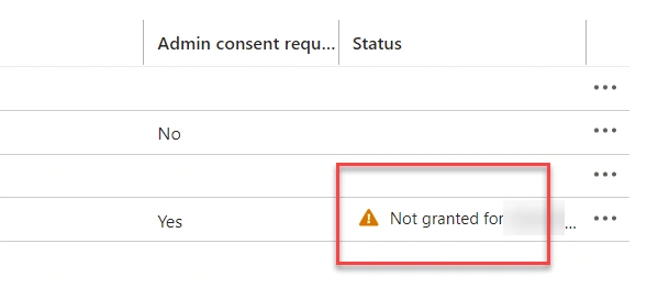 API Permissions - Status Warning