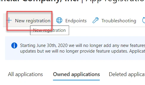 App Registration - New Registration Page