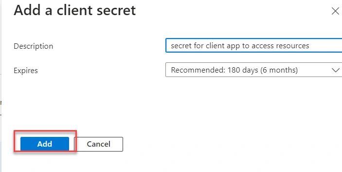 Certificates and Secrets - Client Secret Description