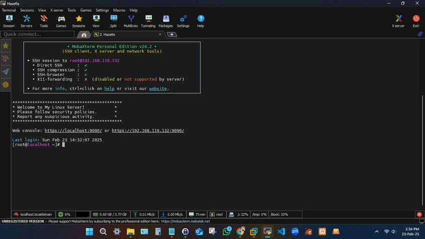 User logs via SSH