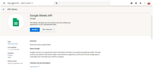 Google sheets api