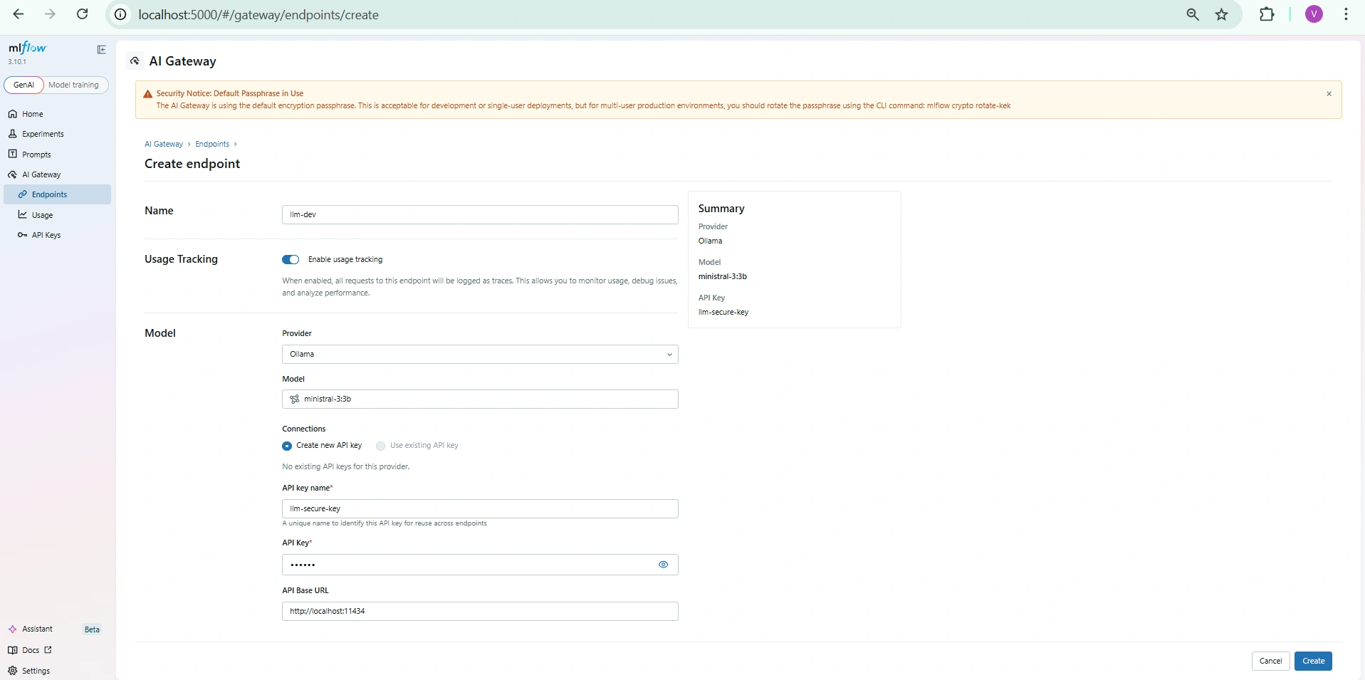 create endpoint config
