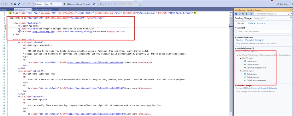 Changes in Default.aspx pages under both project