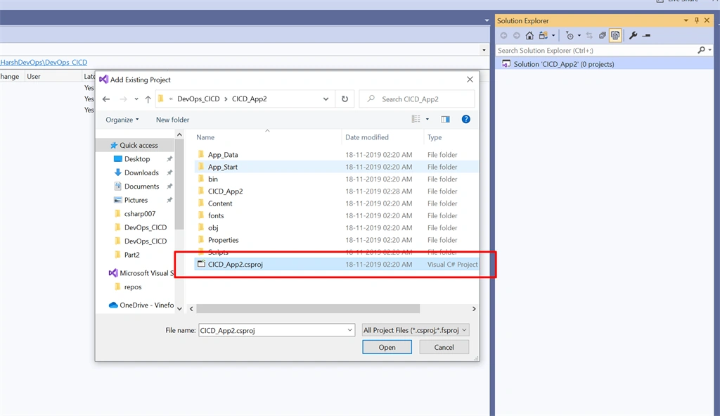 Select .csproj file in order to add a project in the solution