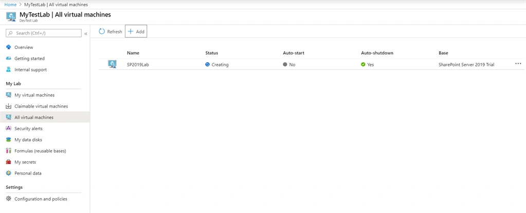 Setup Azure Dev Test Lab For SharePoint 2019