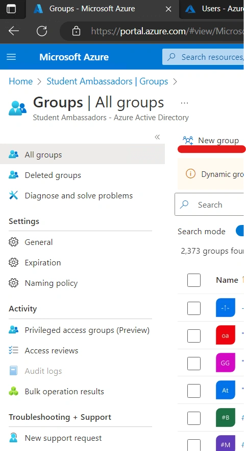 Azure AD Groups in Azure Portal
