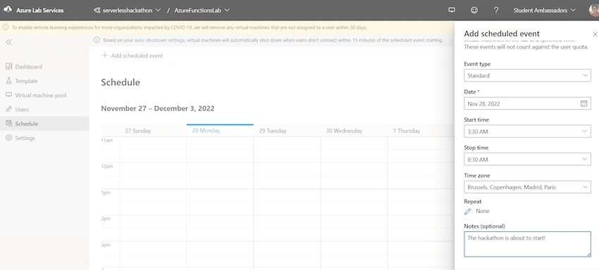 add scheduled event