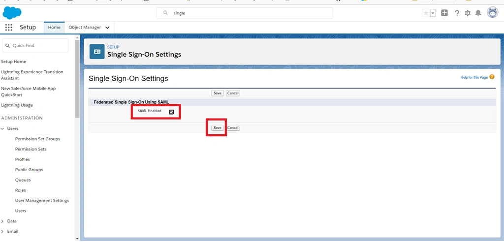 Setup Single Sign-On Feature For Salesforce Users