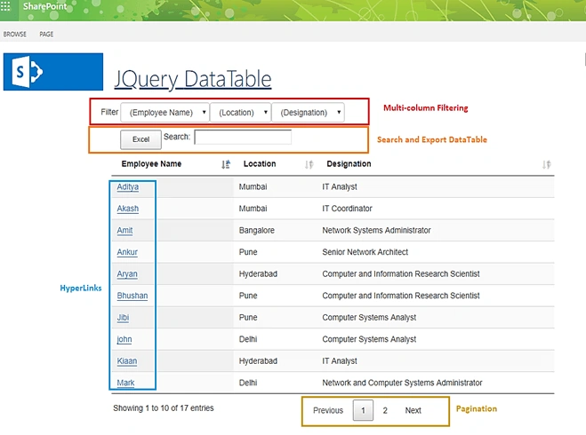 SharePoint 2013 - Showing List Data In jQuery Datatable With Advanced Feature