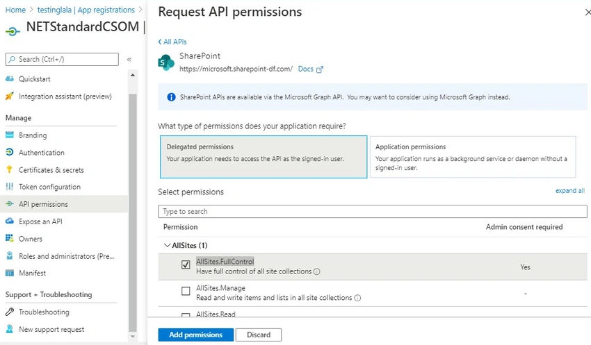 Request API permission