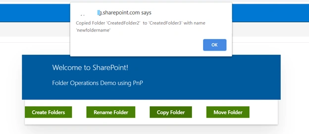 SharePoint Folder Operations Demo Using PnP JS In React Based SPFx Webpart