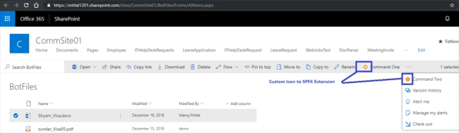 SharePoint Framework (SPFX) Extension - Add Custom Icon To List View Command Set