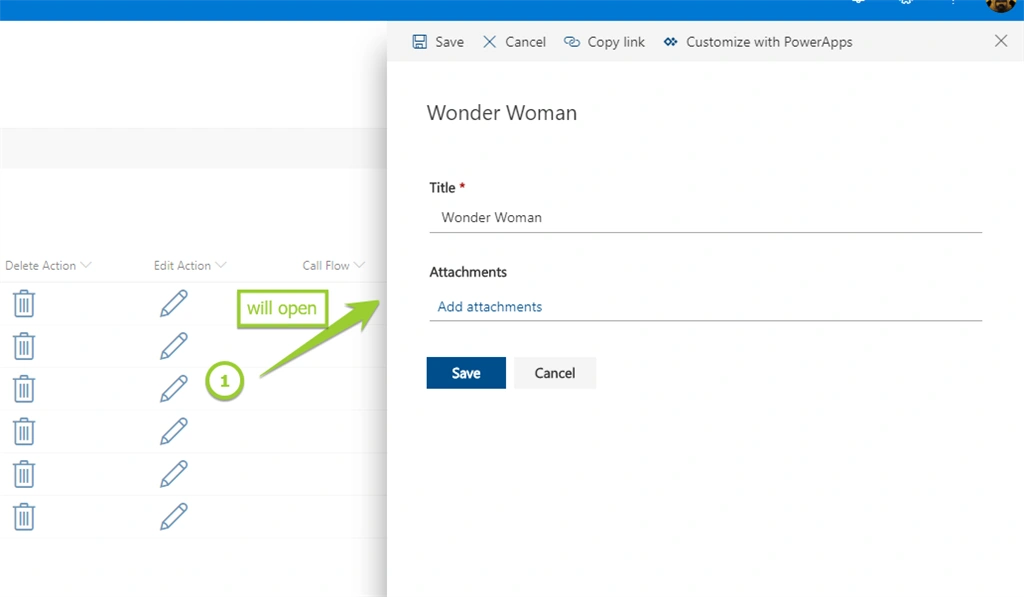 Add Custom Row actions in SharePoint list items with Column Formatting