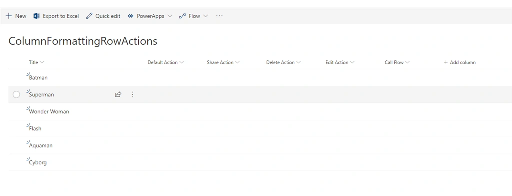 Add Custom Row actions in SharePoint list items with Column Formatting