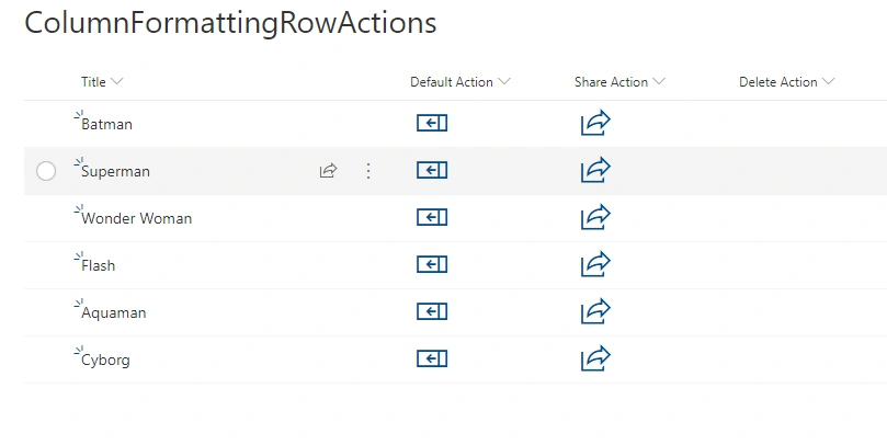 Add Custom Row actions in SharePoint list items with Column Formatting