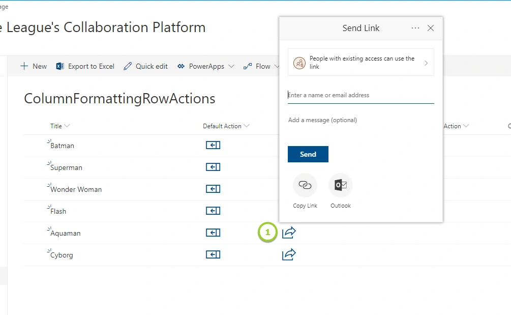 Add Custom Row actions in SharePoint list items with Column Formatting