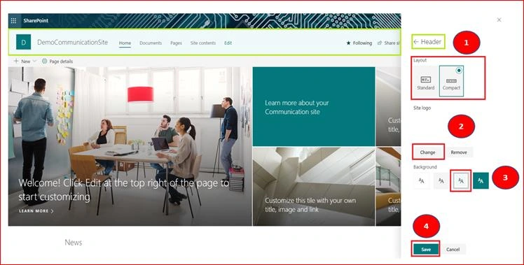 SharePoint Modern Communication Site No Code Feature For Header, Footer And Navigation