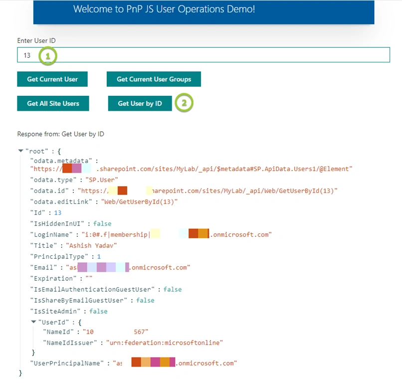 SharePoint User Operations Demo Using PnP JS In React Based SPFx Webpart