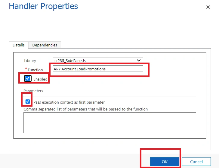 Handler properties