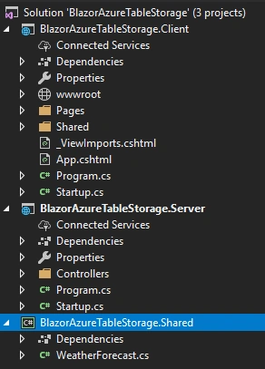 Single Page Application in Blazor with Azure Table Storage