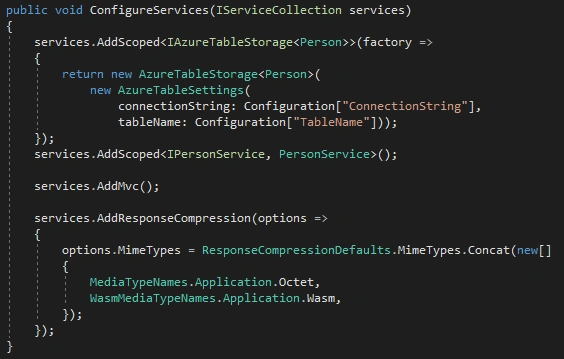 Single Page Application in Blazor with Azure Table Storage