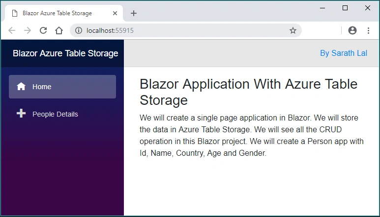 Single Page Application in Blazor with Azure Table Storage