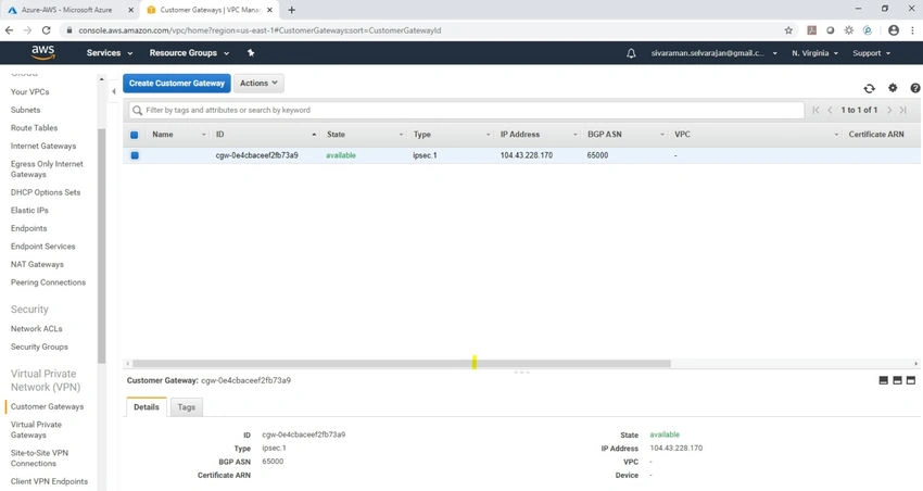 created customer gateway