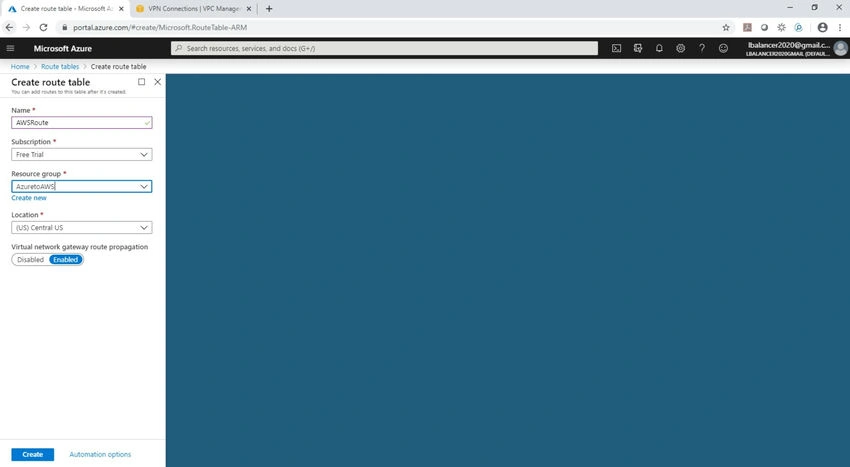 Virtual network gateway route propogration