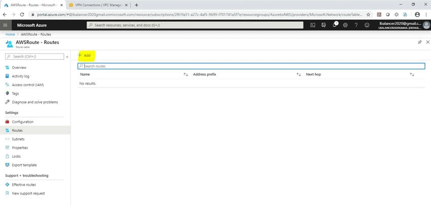 “Routes”, Click “Add”