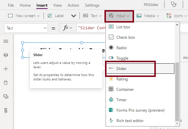 Slider Control in Power Apps